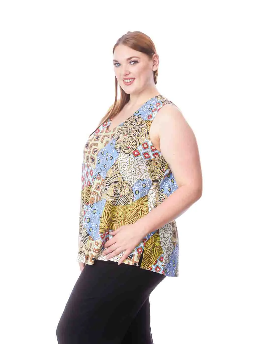 Tianello Plus sized print "Uzima" TENCEL™ "Erika" Bias Tank