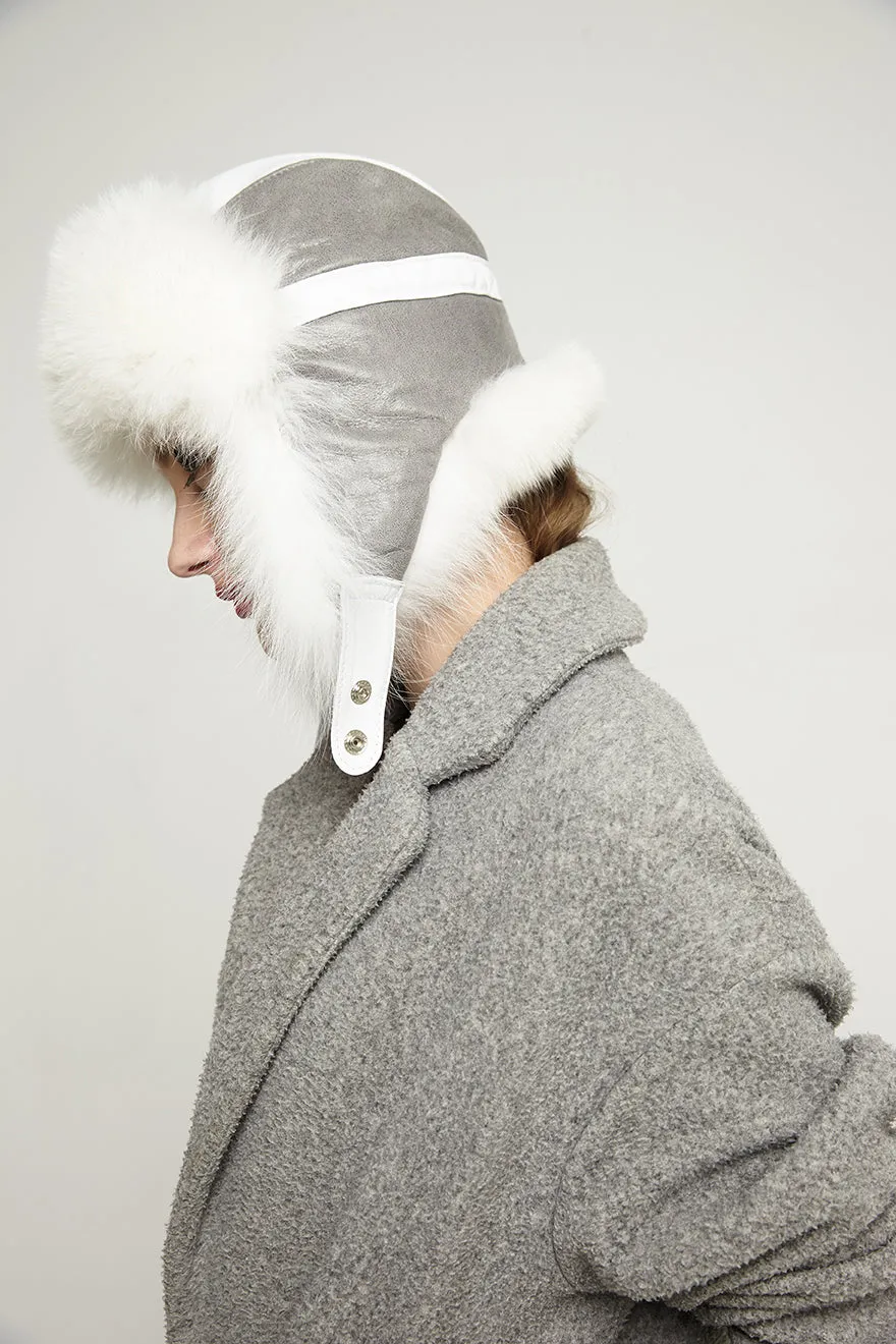 White Genuine Arctic Fox Fur and Nappa Lamb Leather Hat