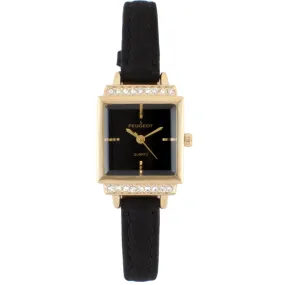 Women's 22mm Gold Crystal Watch With Black Dial &  Tan Strap