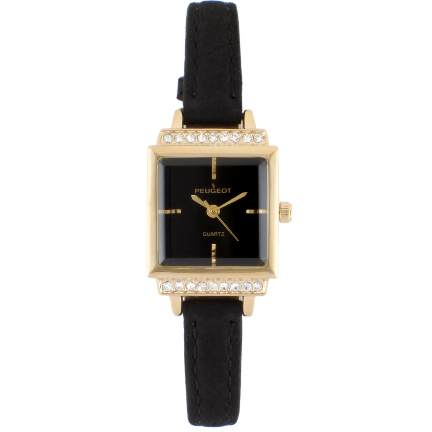 Women's 22mm Gold Crystal Watch With Black Dial &  Tan Strap