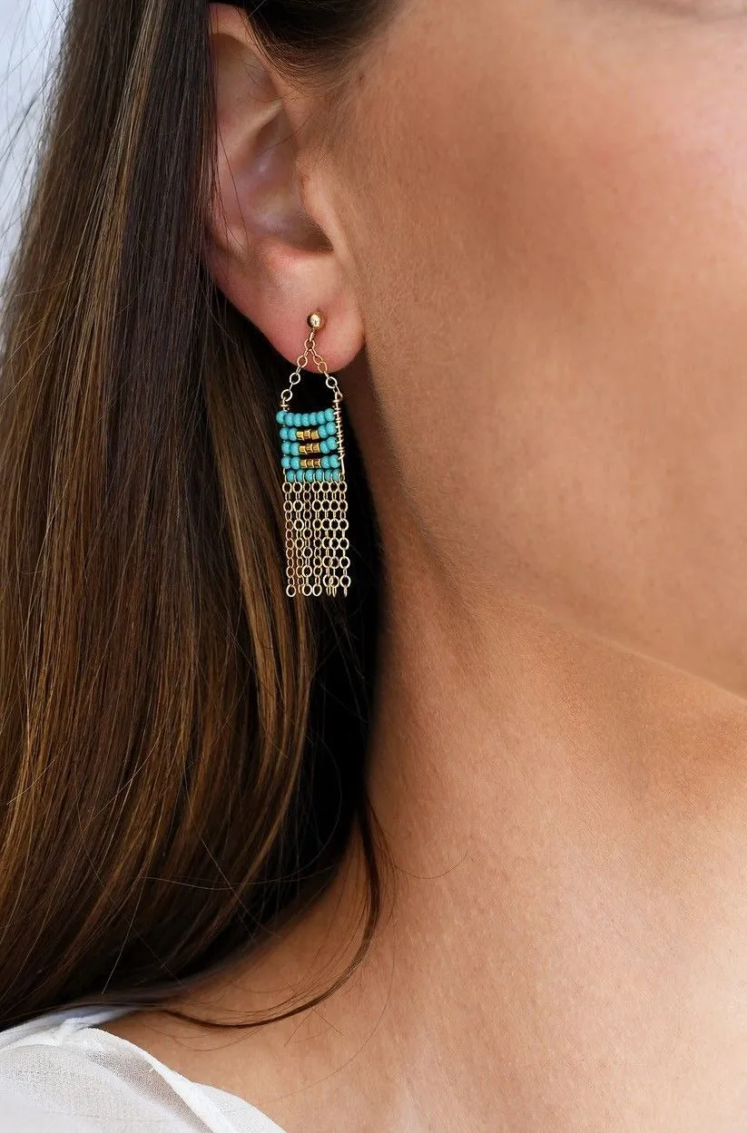 XS Pendant Earring with Beaded Bars - TURQUOISE