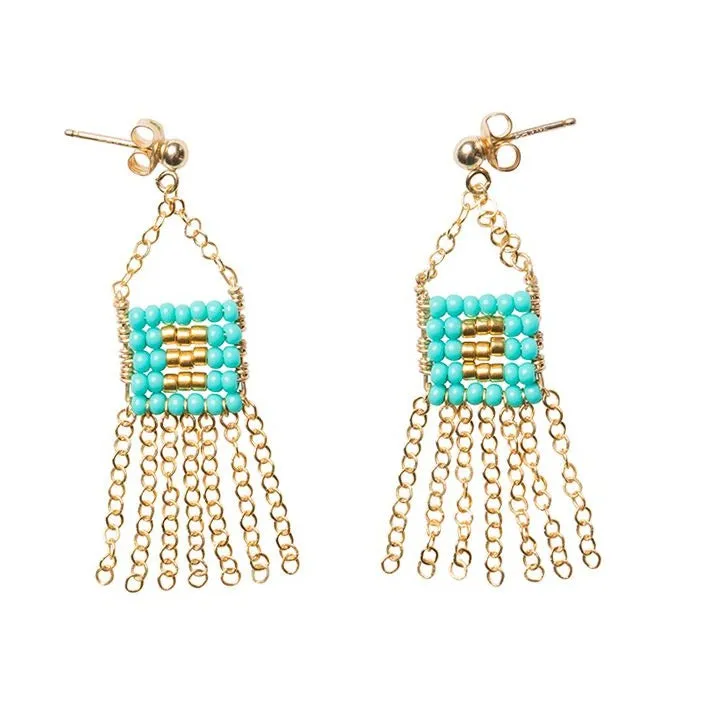 XS Pendant Earring with Beaded Bars - TURQUOISE